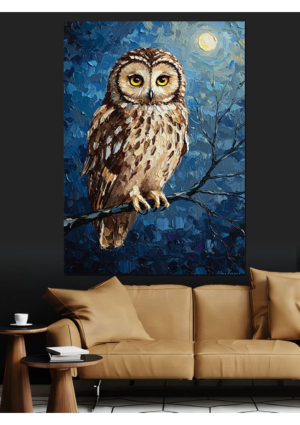 Koyu Ormanda Baykuş Portresi Dekoratif Kanvas - Mdf Ahşap Tablo indirimleri