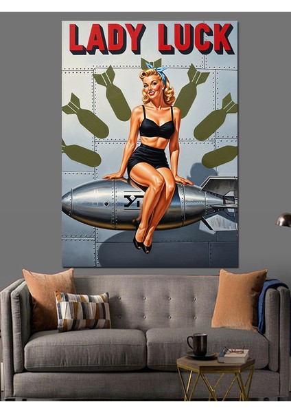 Lady Luck Pin-Up Afiş Dekoratif Kanvas - Mdf Ahşap Tablo