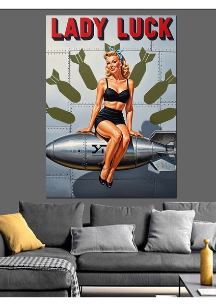 Lady Luck Pin-Up Afiş Dekoratif Kanvas - Mdf Ahşap Tablo fiyatları