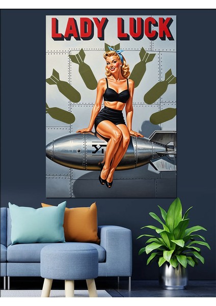 Lady Luck Pin-Up Afiş Dekoratif Kanvas - Mdf Ahşap Tablo indirimleri