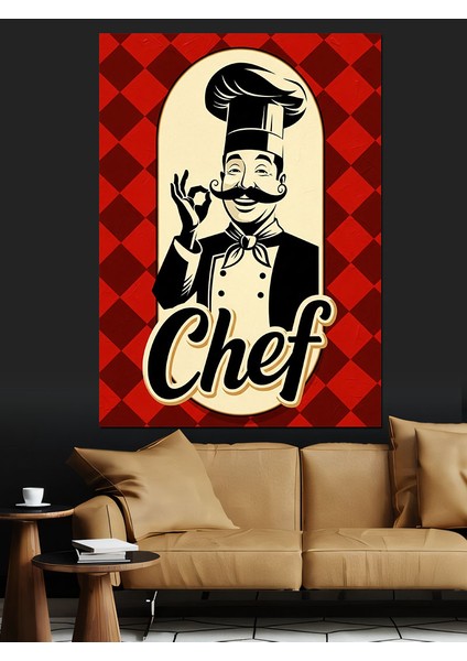 Kırmızı Şef Şapkalı Restoran Dekoratif Kanvas - Mdf Ahşap Tablo fiyatları