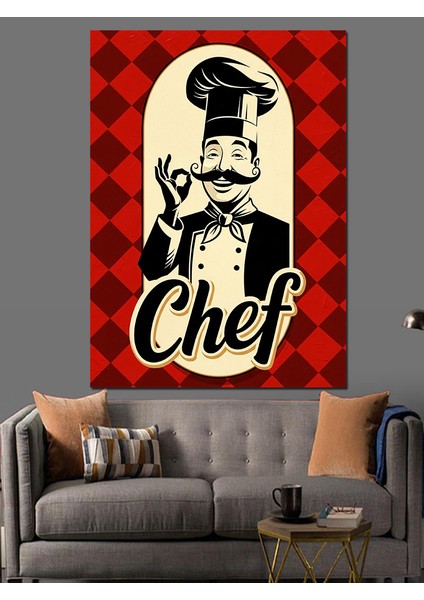 Kırmızı Şef Şapkalı Restoran Dekoratif Kanvas - Mdf Ahşap Tablo indirimleri