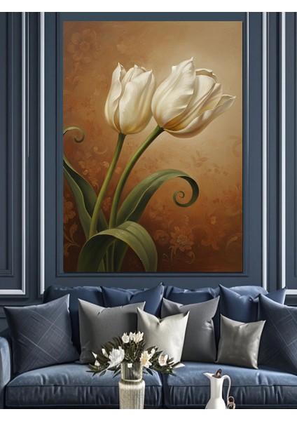 Iki Beyaz Lale Yağlıboya Dekoratif Kanvas - Mdf Ahşap Tablo modelleri