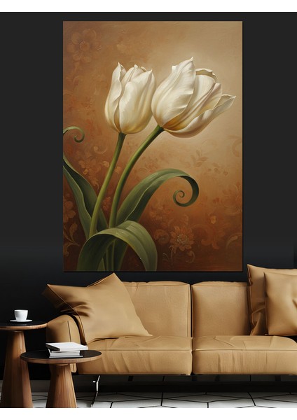 Iki Beyaz Lale Yağlıboya Dekoratif Kanvas - Mdf Ahşap Tablo fırsatları