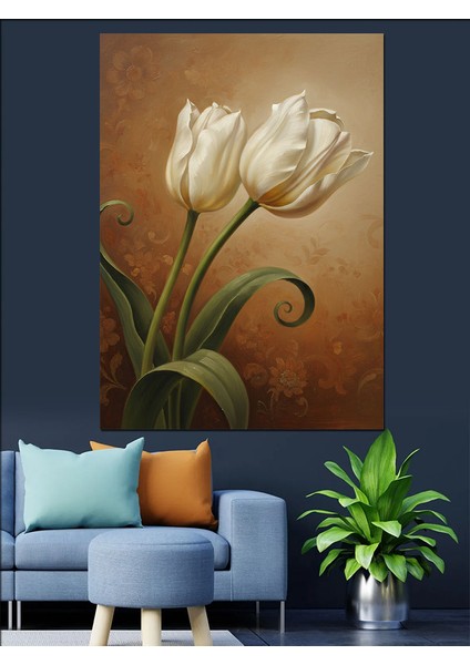 Iki Beyaz Lale Yağlıboya Dekoratif Kanvas - Mdf Ahşap Tablo indirimleri