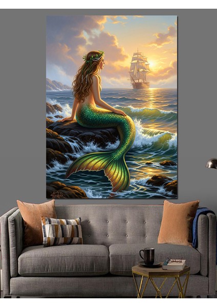 Deniz Kızı Gün Batımı Yelkenli Dekoratif Kanvas - Mdf Ahşap Tablo fiyatları