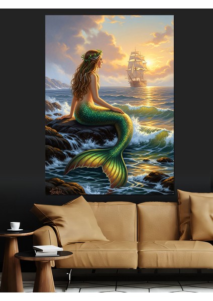 Deniz Kızı Gün Batımı Yelkenli Dekoratif Kanvas - Mdf Ahşap Tablo fırsatları