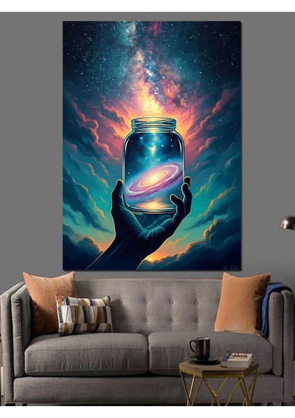 Cam Fanus Içinde Galaksi Işık Dekoratif Kanvas - Mdf Ahşap Tablo fiyatları