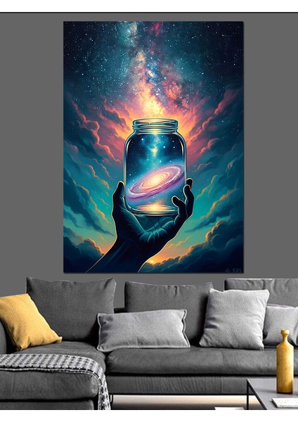 Cam Fanus Içinde Galaksi Işık Dekoratif Kanvas - Mdf Ahşap Tablo modelleri