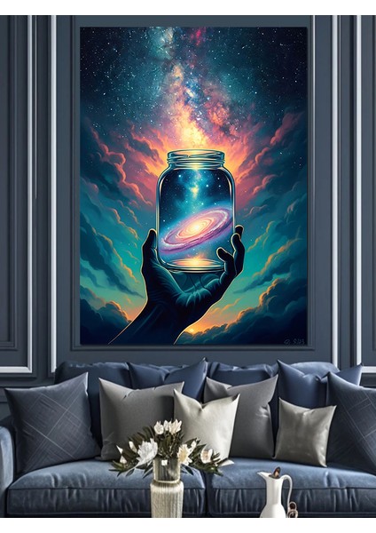 Cam Fanus Içinde Galaksi Işık Dekoratif Kanvas - Mdf Ahşap Tablo fırsatları