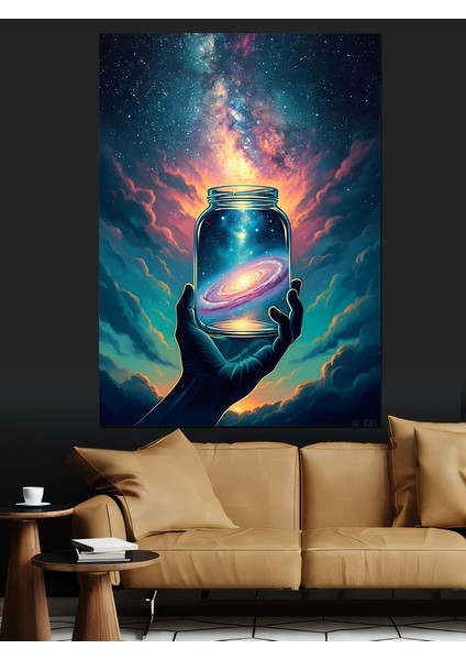 Cam Fanus Içinde Galaksi Işık Dekoratif Kanvas - Mdf Ahşap Tablo indirimleri