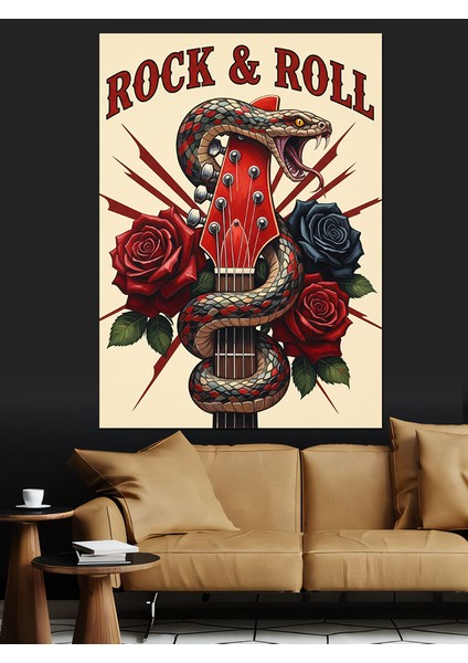 Rock Roll Gül Kafatası Dekoratif Kanvas - Mdf Ahşap Tablo fiyatları