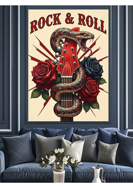 Rock Roll Gül Kafatası Dekoratif Kanvas - Mdf Ahşap Tablo modelleri