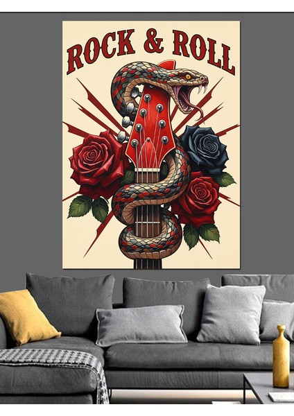 Rock Roll Gül Kafatası Dekoratif Kanvas - Mdf Ahşap Tablo fırsatları