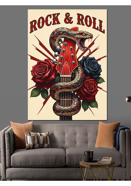 Rock Roll Gül Kafatası Dekoratif Kanvas - Mdf Ahşap Tablo indirimleri