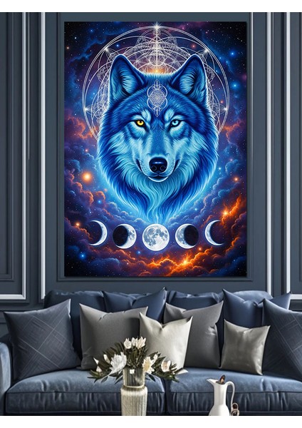 Mavi Kutsal Kurt Portresi Dekoratif Kanvas - Mdf Ahşap Tablo modelleri