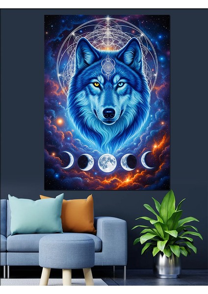 Mavi Kutsal Kurt Portresi Dekoratif Kanvas - Mdf Ahşap Tablo indirimleri