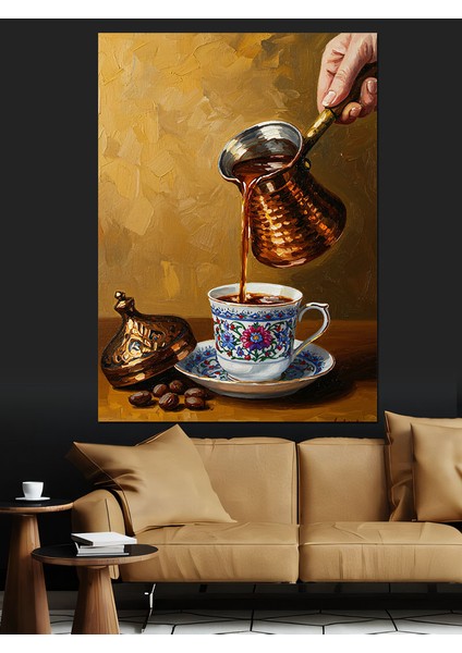 Sabah Türk Kahvesi Dumanlı Fincan Dekoratif Kanvas - Mdf Ahşap Tablo
