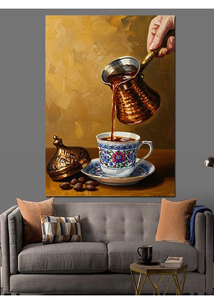 Sabah Türk Kahvesi Dumanlı Fincan Dekoratif Kanvas - Mdf Ahşap Tablo modelleri