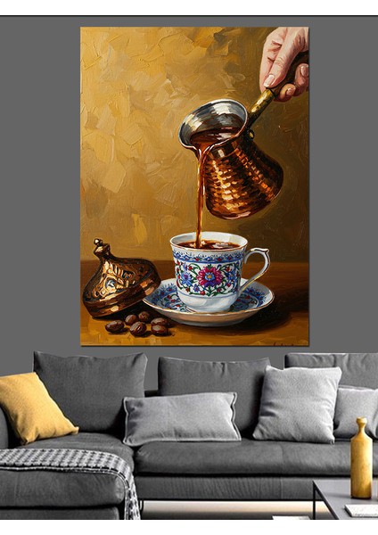 Sabah Türk Kahvesi Dumanlı Fincan Dekoratif Kanvas - Mdf Ahşap Tablo fırsatları