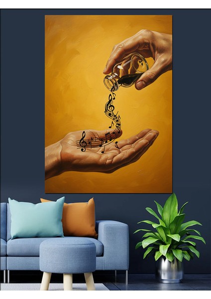 Altın Notalar Tutan El Dekoratif Kanvas - Mdf Ahşap Tablo modelleri