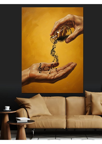 Altın Notalar Tutan El Dekoratif Kanvas - Mdf Ahşap Tablo fırsatları