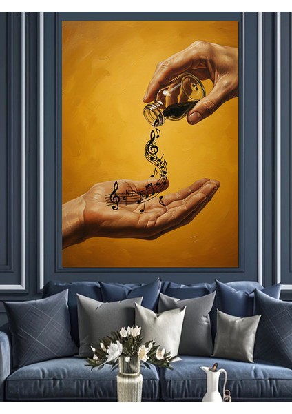 Altın Notalar Tutan El Dekoratif Kanvas - Mdf Ahşap Tablo indirimleri