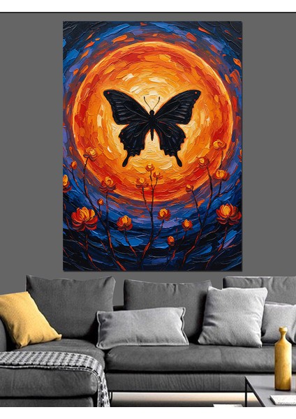 Turuncu Mavi Güneş Kelebek Sanat Dekoratif Kanvas - Mdf Ahşap Tablo fiyatları