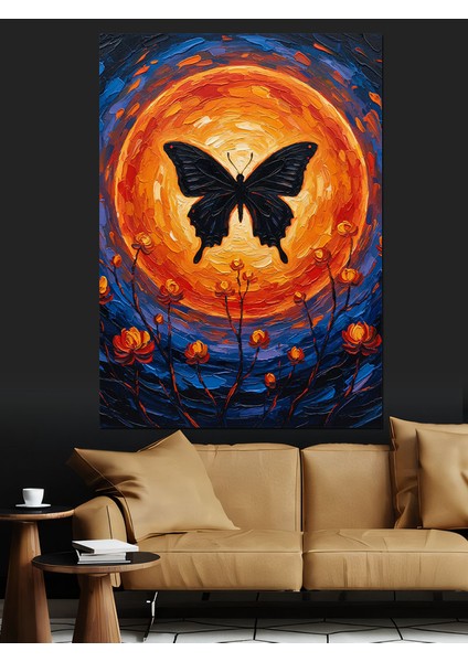 Turuncu Mavi Güneş Kelebek Sanat Dekoratif Kanvas - Mdf Ahşap Tablo fırsatları