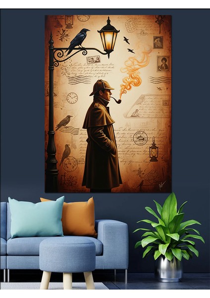 Mistik Kapüşonlu Yürüyen Dedektif Dekoratif Kanvas - Mdf Ahşap Tablo