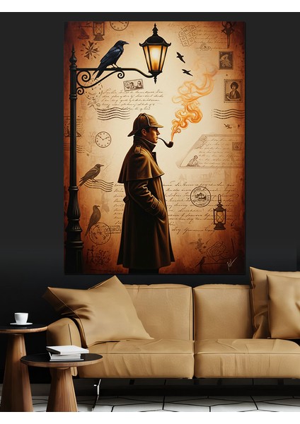 Mistik Kapüşonlu Yürüyen Dedektif Dekoratif Kanvas - Mdf Ahşap Tablo fiyatları
