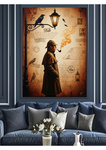 Mistik Kapüşonlu Yürüyen Dedektif Dekoratif Kanvas - Mdf Ahşap Tablo modelleri