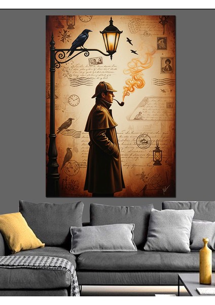 Mistik Kapüşonlu Yürüyen Dedektif Dekoratif Kanvas - Mdf Ahşap Tablo fırsatları