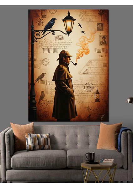 Mistik Kapüşonlu Yürüyen Dedektif Dekoratif Kanvas - Mdf Ahşap Tablo indirimleri