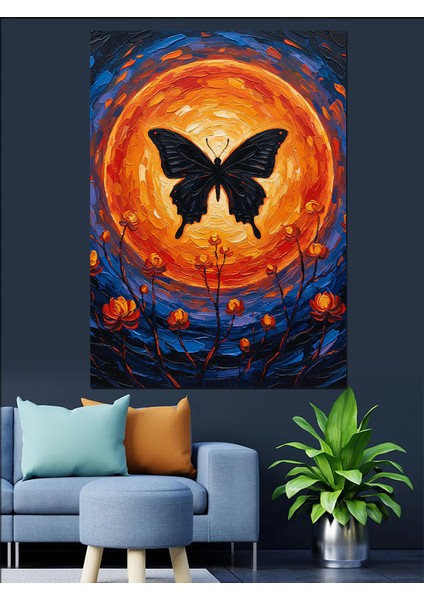 Turuncu Mavi Güneş Kelebek Sanat Dekoratif Kanvas - Mdf Ahşap Tablo indirimleri