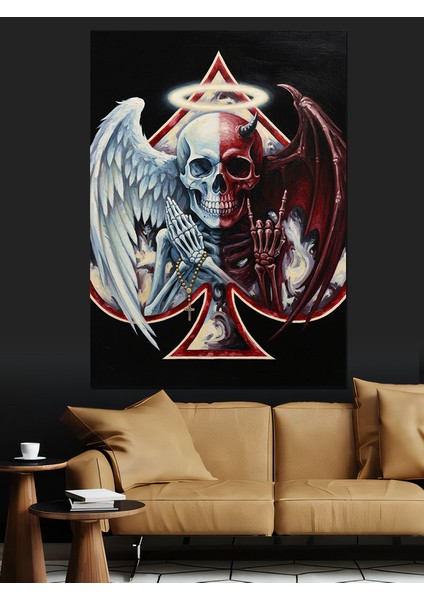 Şeytan Kanatlı Kurukafa Kötü Dekoratif Kanvas - Mdf Ahşap Tablo fiyatları