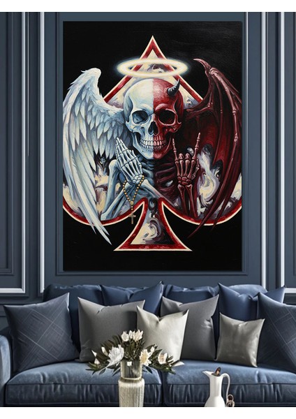 Şeytan Kanatlı Kurukafa Kötü Dekoratif Kanvas - Mdf Ahşap Tablo modelleri