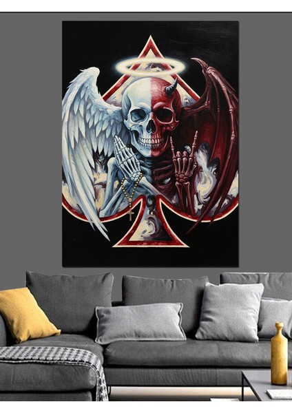 Şeytan Kanatlı Kurukafa Kötü Dekoratif Kanvas - Mdf Ahşap Tablo fırsatları