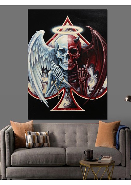 Şeytan Kanatlı Kurukafa Kötü Dekoratif Kanvas - Mdf Ahşap Tablo indirimleri