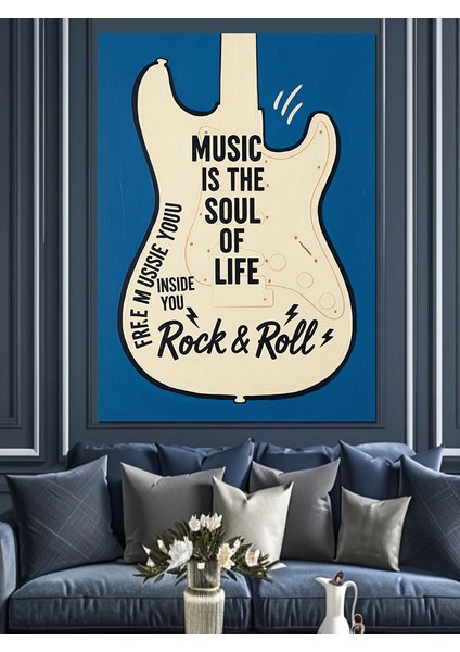 Gitar Rock Roll Afişi Dekoratif Kanvas - Mdf Ahşap Tablo