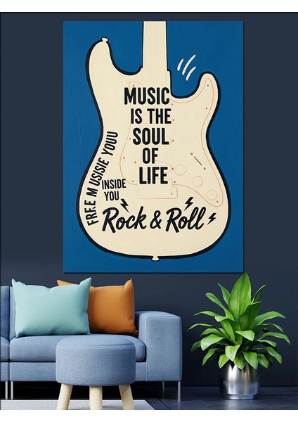 Gitar Rock Roll Afişi Dekoratif Kanvas - Mdf Ahşap Tablo modelleri