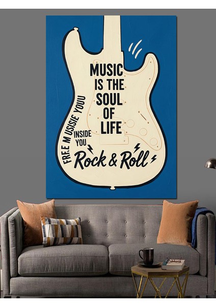 Gitar Rock Roll Afişi Dekoratif Kanvas - Mdf Ahşap Tablo fırsatları