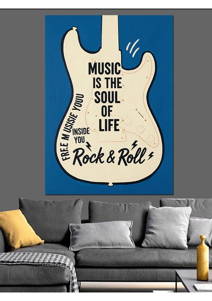 Gitar Rock Roll Afişi Dekoratif Kanvas - Mdf Ahşap Tablo indirimleri