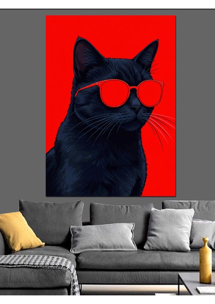 Kırmızı Gözlü Siyah Kedi Dekoratif Kanvas - Mdf Ahşap Tablo