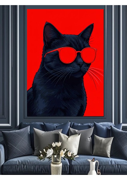 Kırmızı Gözlü Siyah Kedi Dekoratif Kanvas - Mdf Ahşap Tablo fiyatları