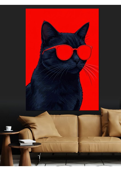 Kırmızı Gözlü Siyah Kedi Dekoratif Kanvas - Mdf Ahşap Tablo modelleri