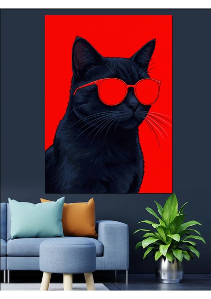 Kırmızı Gözlü Siyah Kedi Dekoratif Kanvas - Mdf Ahşap Tablo fırsatları