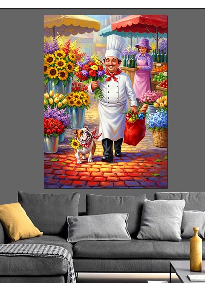 Elinde Çiçek Olan Aşçı Dekoratif Kanvas - Mdf Ahşap Tablo fiyatları