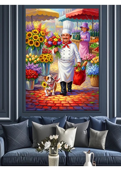 Elinde Çiçek Olan Aşçı Dekoratif Kanvas - Mdf Ahşap Tablo modelleri