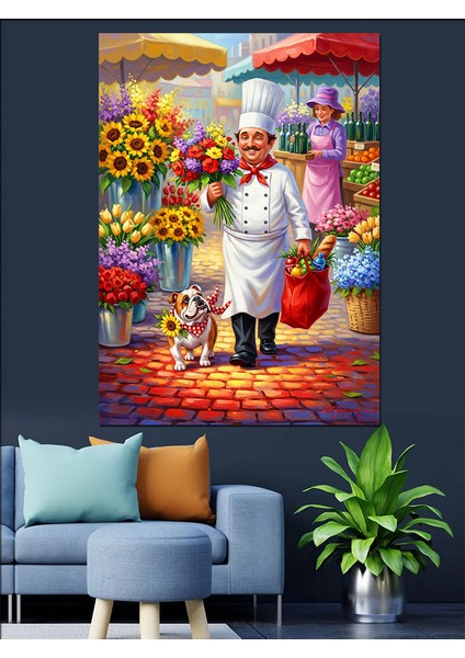 Elinde Çiçek Olan Aşçı Dekoratif Kanvas - Mdf Ahşap Tablo indirimleri